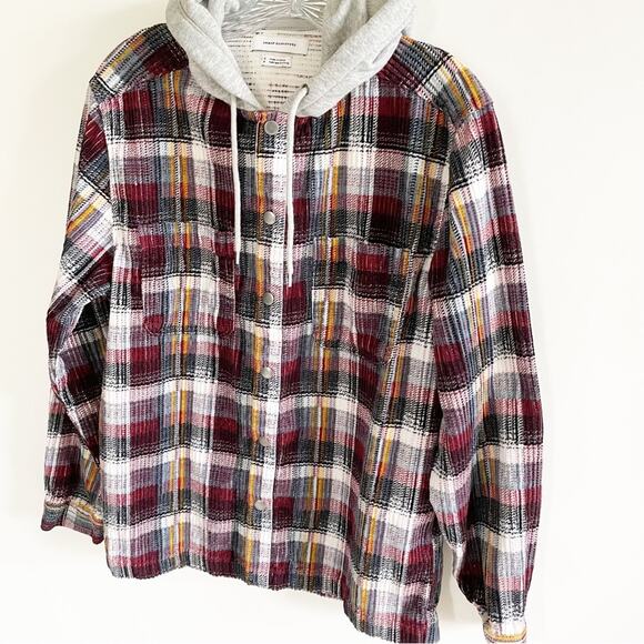 New Urban Outfitters Men’s Waffle Plaid Hooded Shacket - Picture 2 of 10